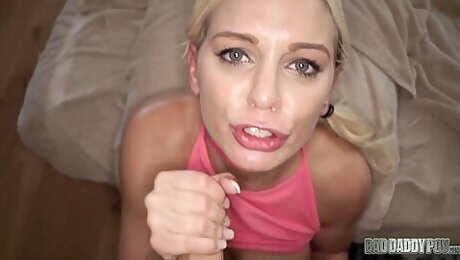 Kenzie Taylor - Warms Up With A Big Dildo Before Servicing Stepdaddys Cock