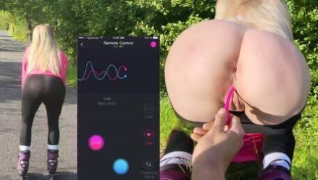 Remote controlled vibrator while exercising in public ends with hot anal